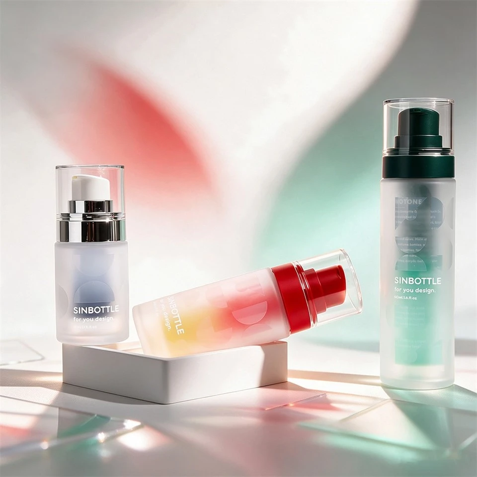 Multi‑Size Frosted Glass Vacuum Airless Pump Bottle Gradient Color Cosmetic Packaging For Skincare Serum Lotion suppliers
