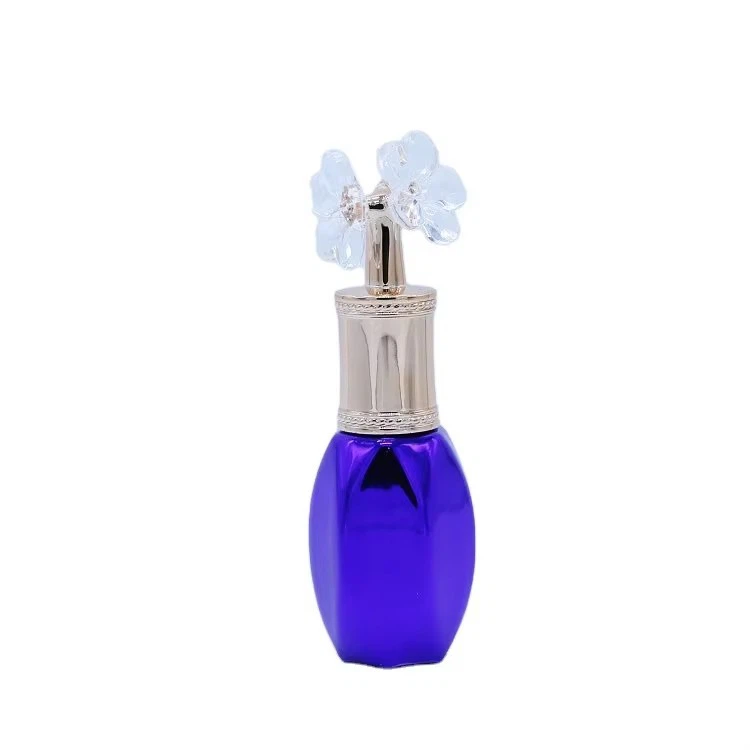 15ml Elegant Custom Nail Polish Bottle With Flower Shape Cap Matte Electroplated Surface Perfumed Oil Brush Sealant Packaging high quality