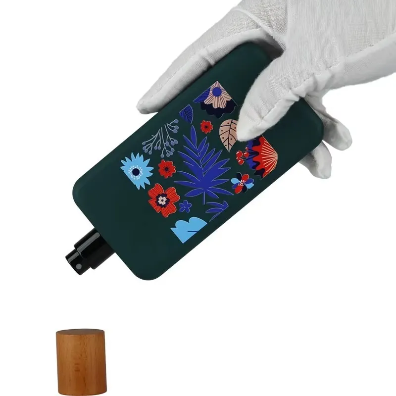 3D Floral Printed Glass Perfume Bottle, 50ml & 107ml Empty Square Fragrance Vial With Cap factory