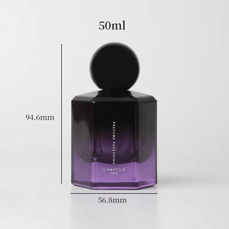 50ml Purple Gradient Glass Perfume Spray Bottle, Geometric Faceted Empty Fragrance Container factory