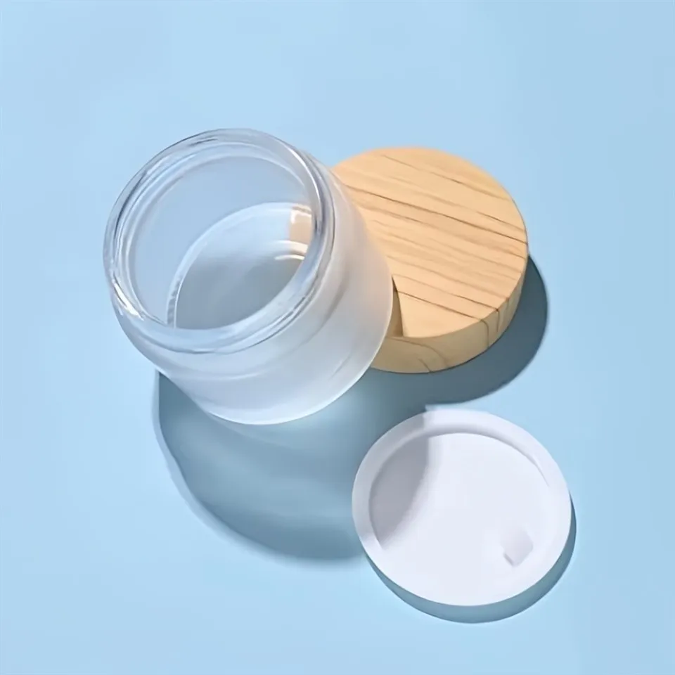 Bamboo Lid Frosted Glass Cosmetic Cream Jar 5g 15g 30g 50g 100g Luxury Clear Skincare Glass Bottle With Wooden Cap best