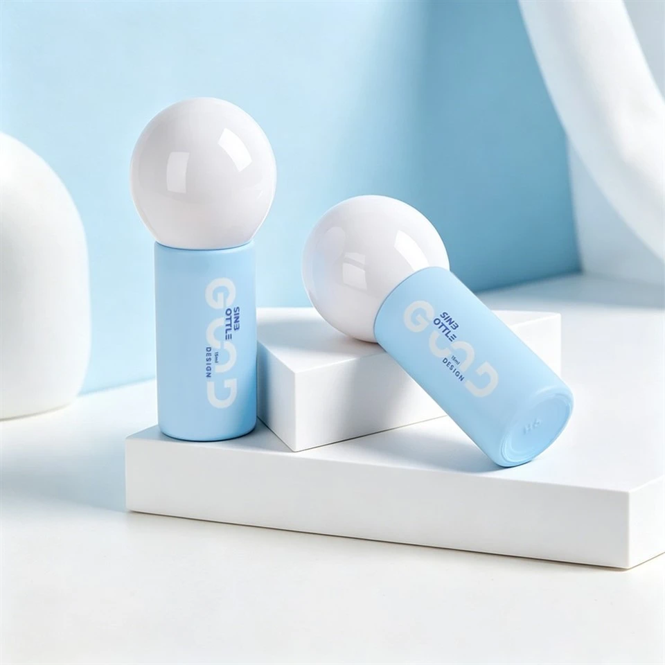 Custom 15ml Light Blue Glass Lotion Bottle With White Sphere Cap Cosmetic Packaging best