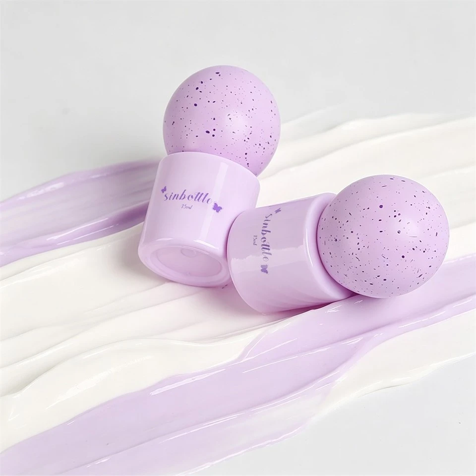 Custom 15ml Light Purple Glass Spray Bottle With Unique Sphere Cap Luxury Cosmetic Packaging high quality