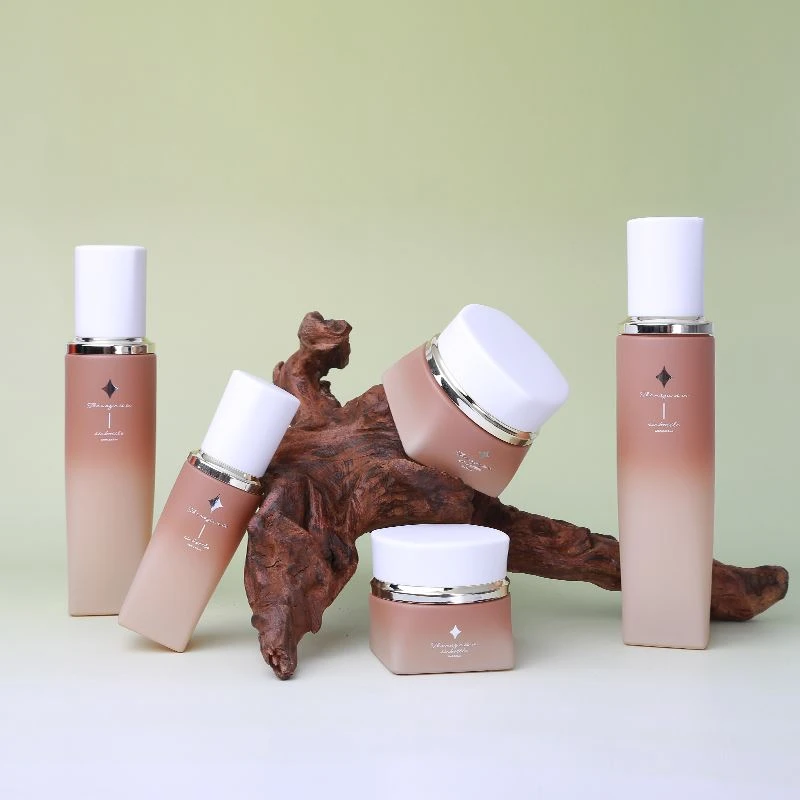 Custom Cosmetic Packaging Set 40ml 100ml 120ml Glass Lotion Pump Bottles With 30g 50g Cream Jars