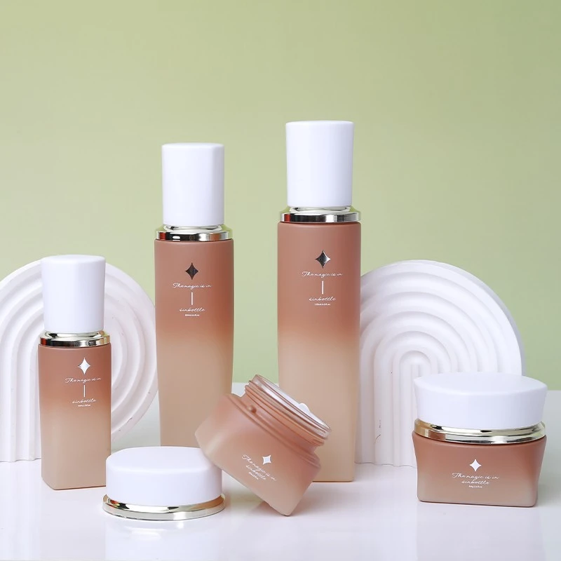 Custom Cosmetic Packaging Set 40ml 100ml 120ml Glass Lotion Pump Bottles With 30g 50g Cream Jars suppliers