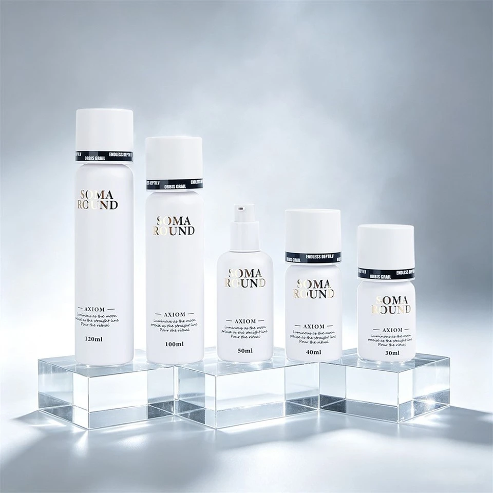 Custom Gold Stamping Matte White Cosmetic Packaging Set Luxury Serum Bottle And Cream Jar factory