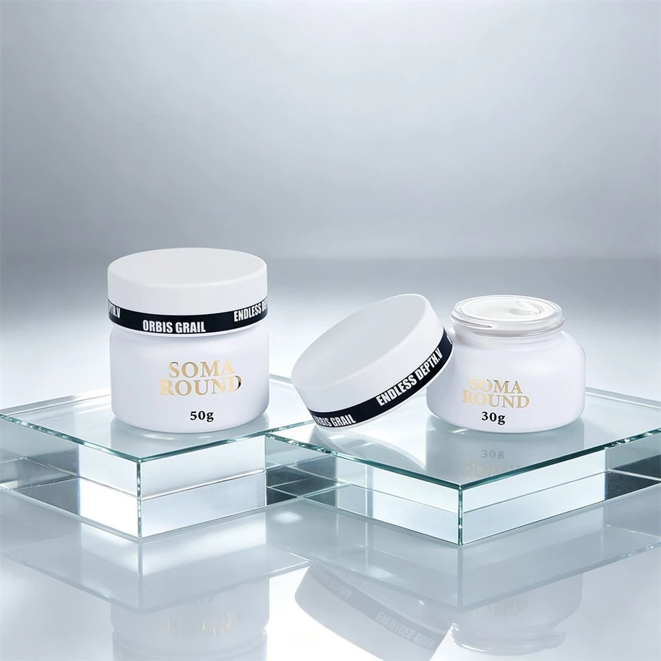 Custom Gold Stamping Matte White Cosmetic Packaging Set Luxury Serum Bottle And Cream Jar high quality