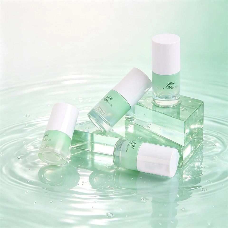 Custom Mint Green Skincare Packaging Bottle Eco-Friendly Glass Lotion Pump Bottle With White Cap