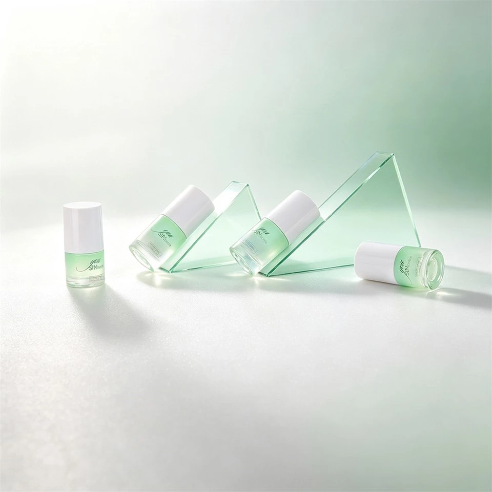 Custom Mint Green Skincare Packaging Bottle Eco-Friendly Glass Lotion Pump Bottle With White Cap factory