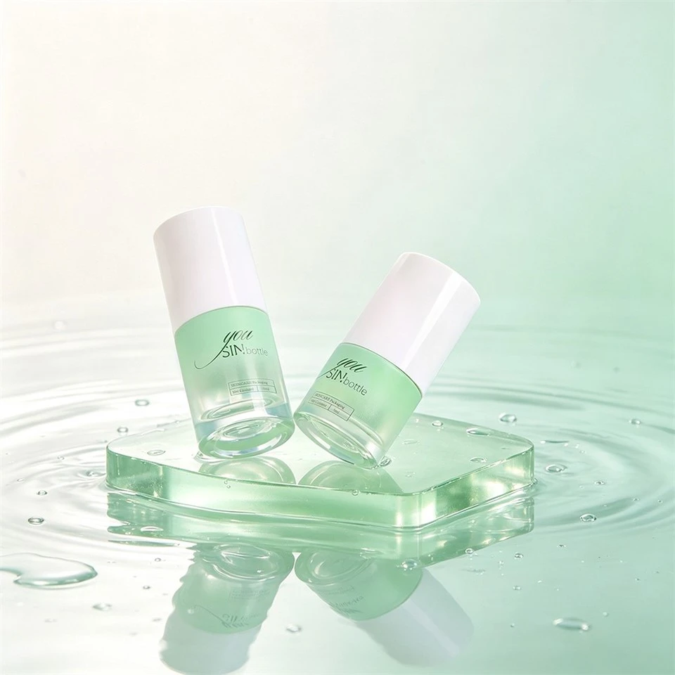 Custom Mint Green Skincare Packaging Bottle Eco-Friendly Glass Lotion Pump Bottle With White Cap suppliers