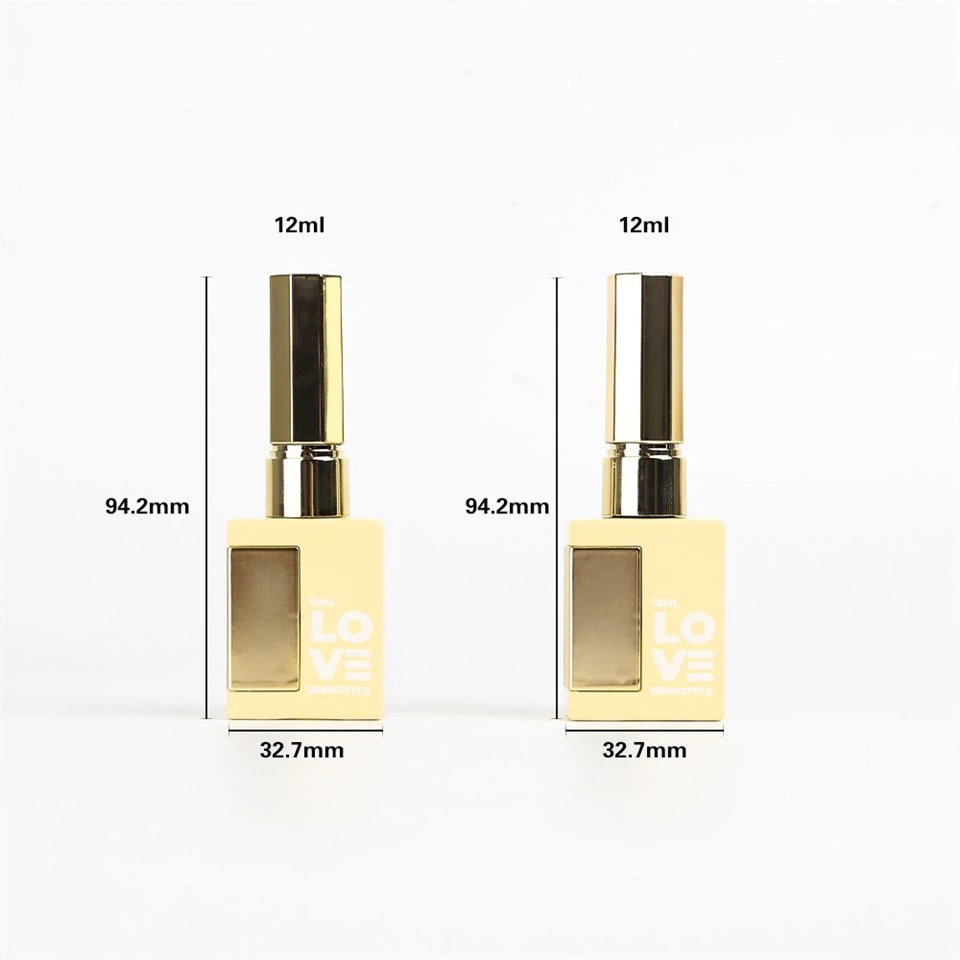 Luxury 12ml Square Glass Nail Polish Bottle Empty Frosted Yellow Nail Varnish Containers With Gold Cap Custom Cosmetic Packaging price