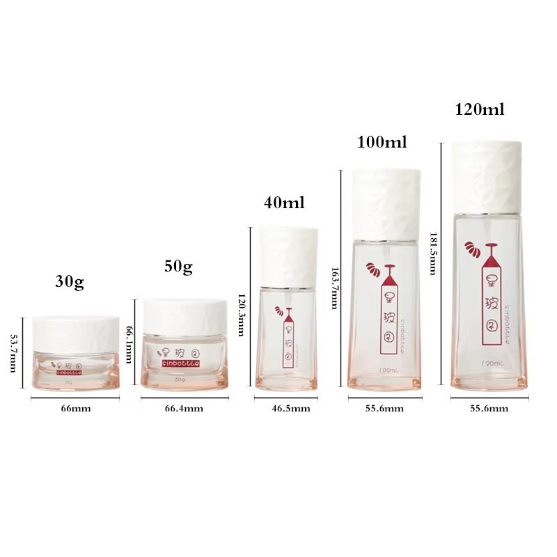 Luxury 50ml 100ml Round Glass Bottles Set For Face Cream Lotion Empty Spray Bottle With Airless Pump Custom Cosmetic Packaging suppliers