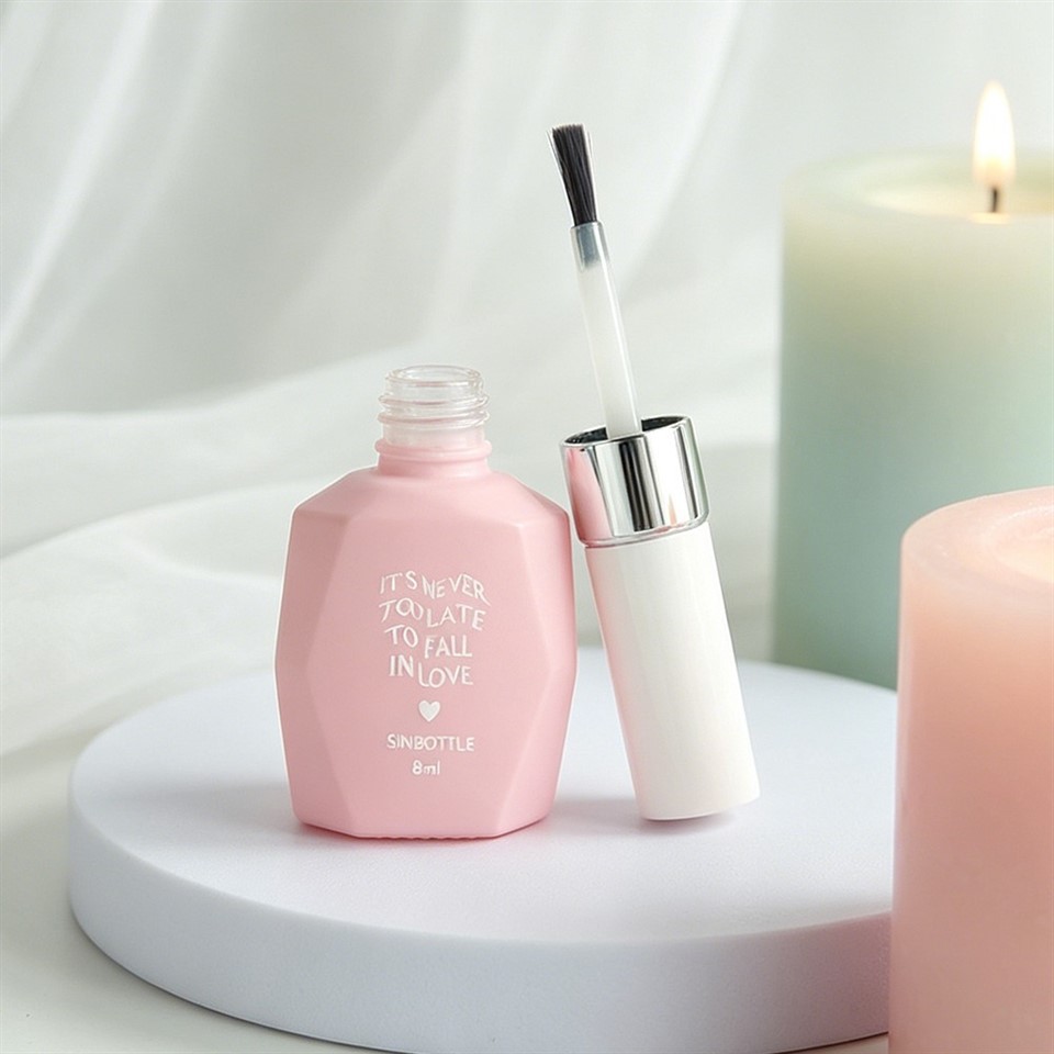 Luxury Custom 8ml Matte Pink Nail Polish Glass Bottle Unique Refillable Empty UV Gel Container With White Cap Cosmetic Packaging best