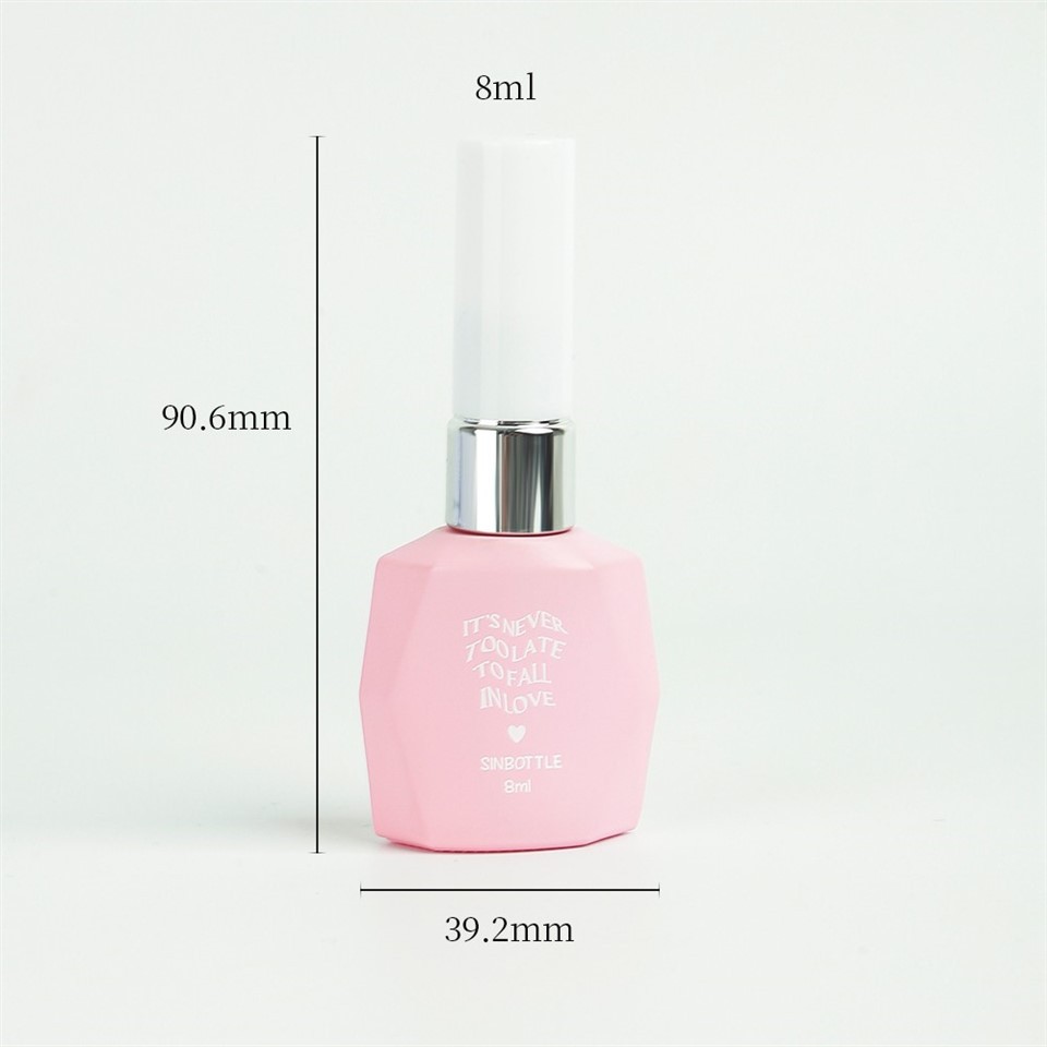 Luxury Custom 8ml Matte Pink Nail Polish Glass Bottle Unique Refillable Empty UV Gel Container With White Cap Cosmetic Packaging manufacturers