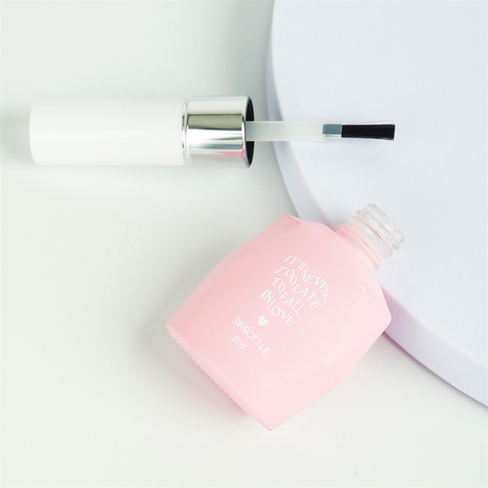 Luxury Custom 8ml Matte Pink Nail Polish Glass Bottle Unique Refillable Empty UV Gel Container With White Cap Cosmetic Packaging price