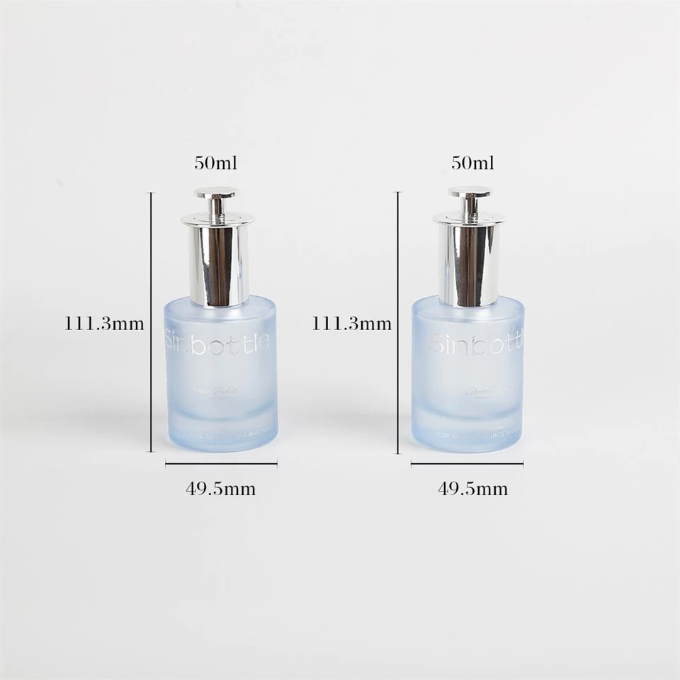 Luxury Frosted Blue Glass Dropper Bottle 30ml 50ml Press Button Serum Bottle Wholesale price