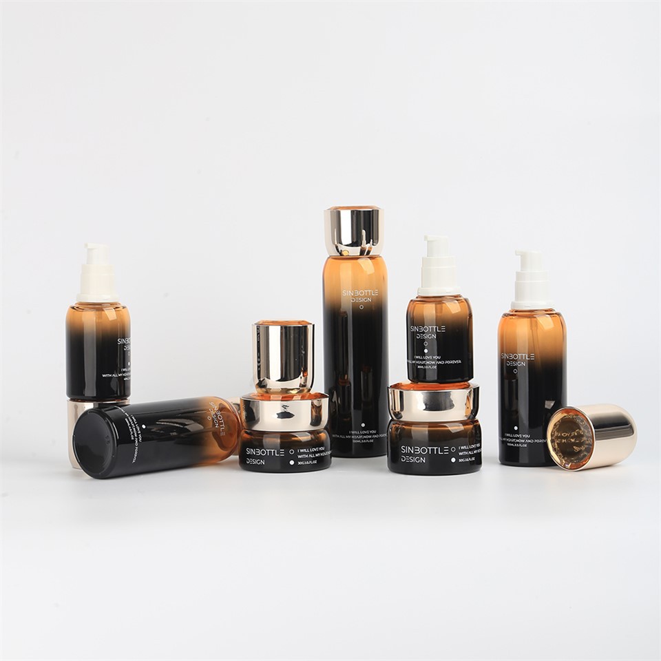 Luxury Gradient Glass Skincare Set Custom Cosmetic Packaging 30g 50g 30ml 40ml 100ml 120ml 150ml Pump Bottle Cream Jar Wholesale