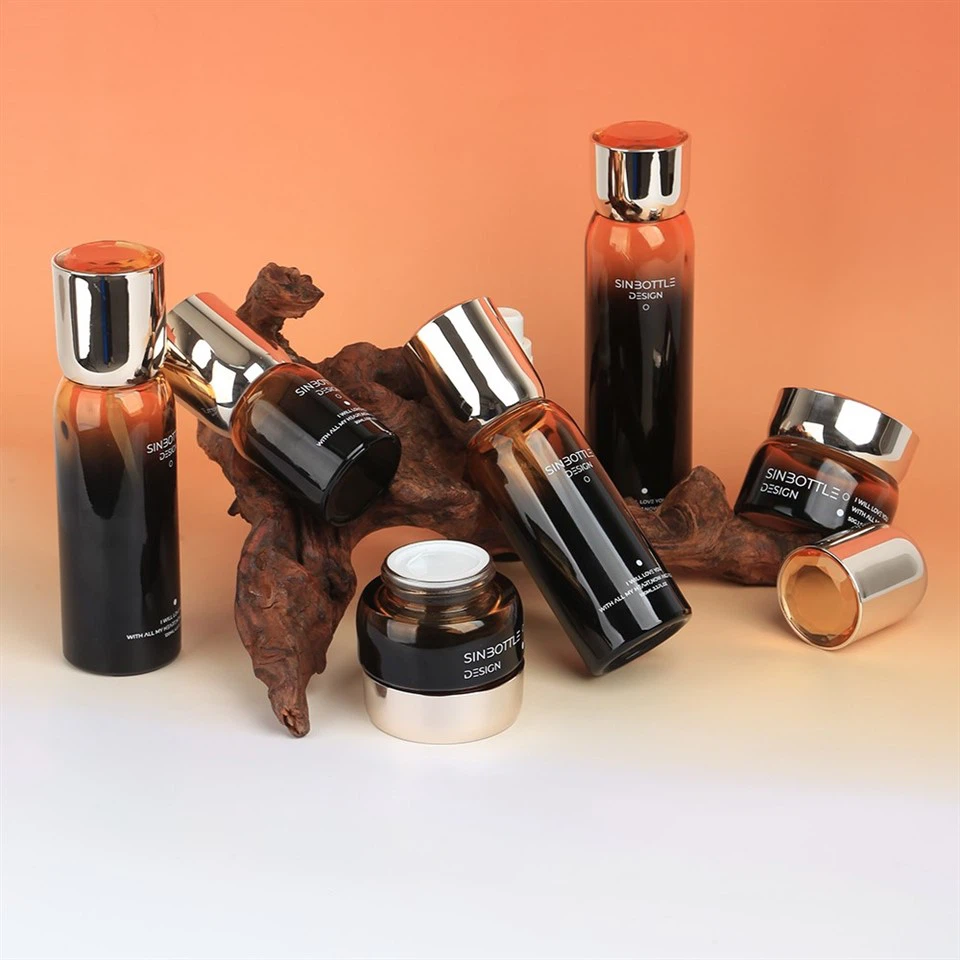 Luxury Gradient Glass Skincare Set Custom Cosmetic Packaging 30g 50g 30ml 40ml 100ml 120ml 150ml Pump Bottle Cream Jar Wholesale suppliers