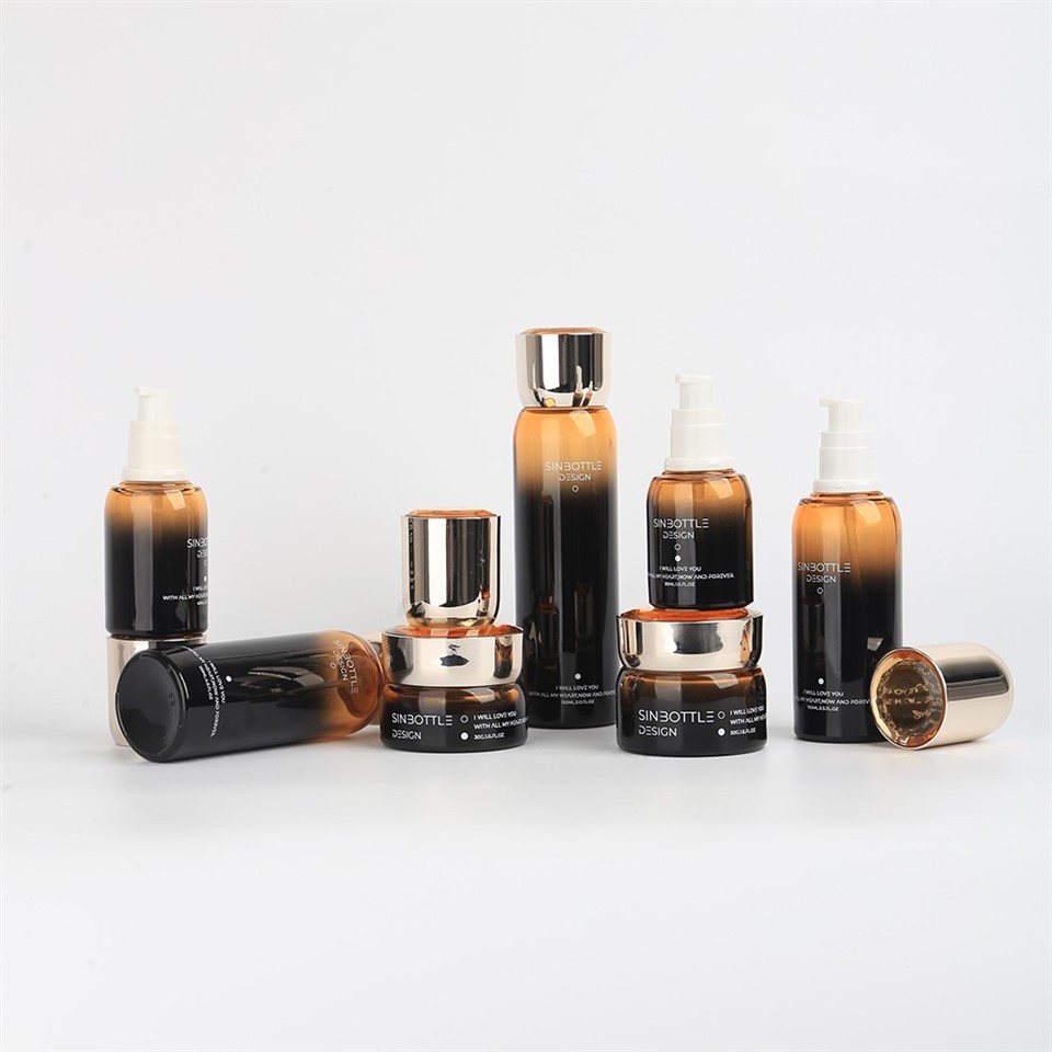 Luxury Gradient Glass Skincare Set Custom Cosmetic Packaging 30g 50g 30ml 40ml 100ml 120ml 150ml Pump Bottle Cream Jar Wholesale best
