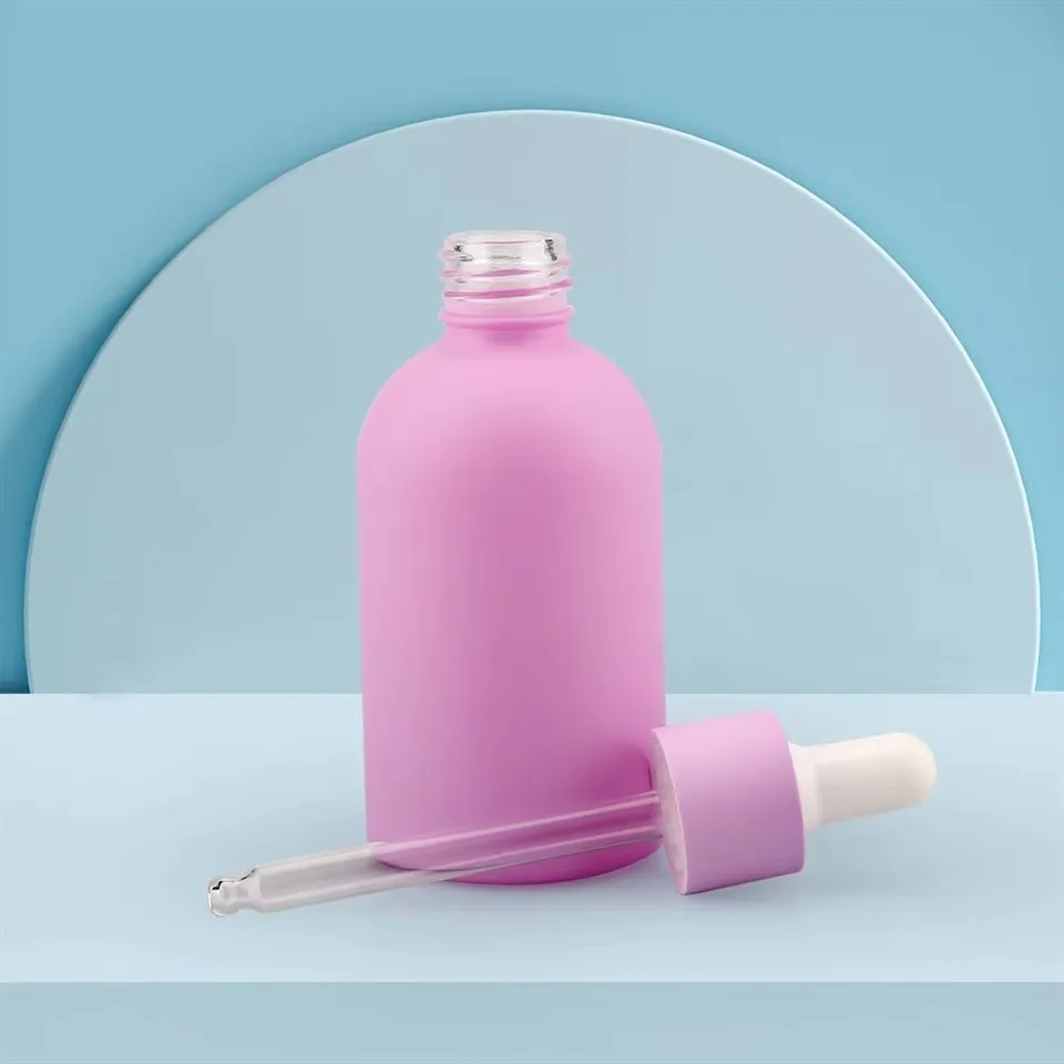 Macaron Color 30ml 1oz Flat Shoulder Glass Dropper Bottle For Essential Oil Empty Frosted Colorful Essence Serum Packaging manufacturers