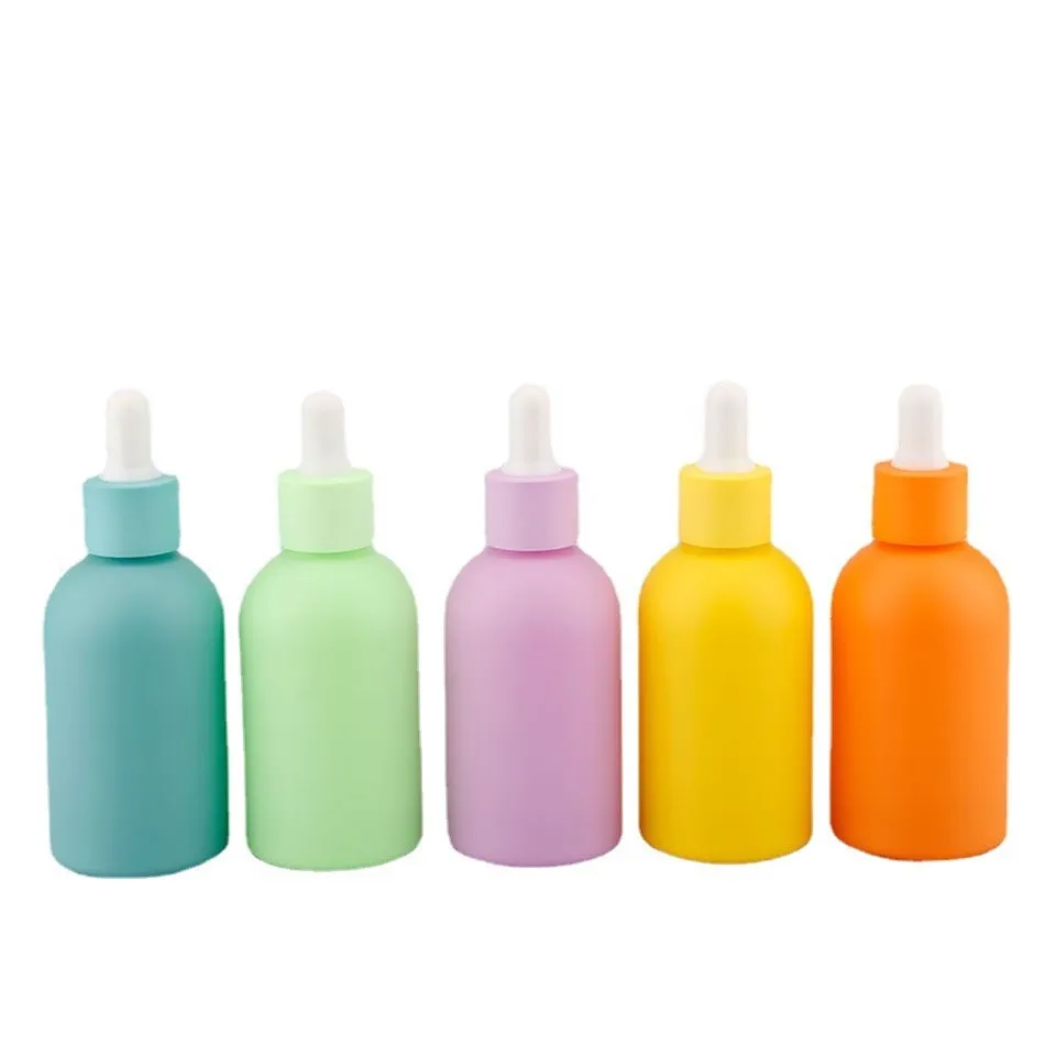 Macaron Color 30ml 1oz Flat Shoulder Glass Dropper Bottle For Essential Oil Empty Frosted Colorful Essence Serum Packaging manufacturers