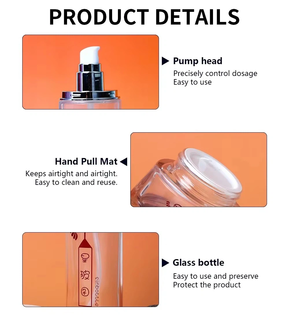 Luxury 50ml 100ml Round Glass Bottles Set for Face Cream Lotion 09 Luxury 50ml 100ml Round Glass Bottles Set for Face Cream Lotion 09