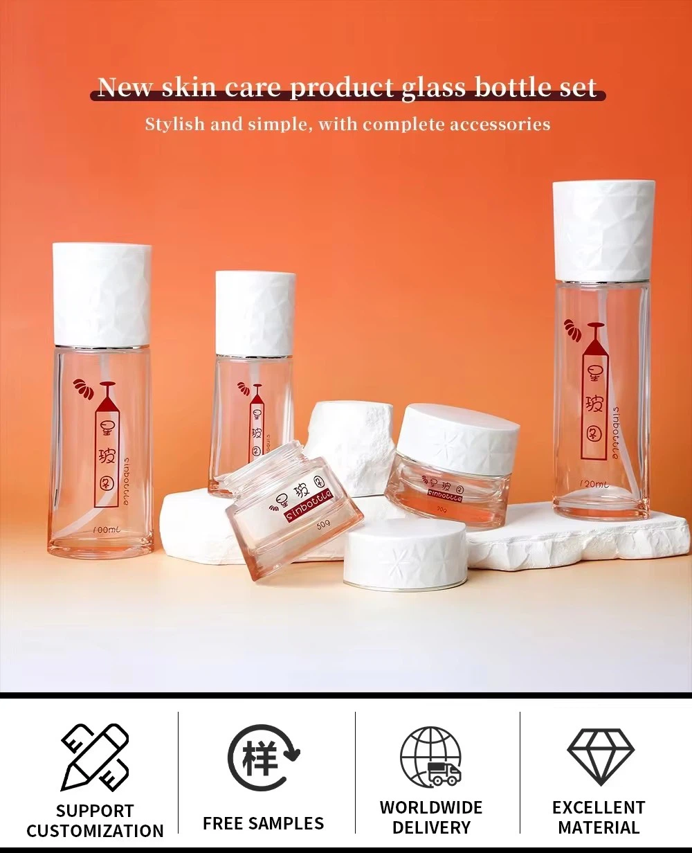 Luxury 50ml 100ml Round Glass Bottles Set for Face Cream Lotion 08 Luxury 50ml 100ml Round Glass Bottles Set for Face Cream Lotion 08