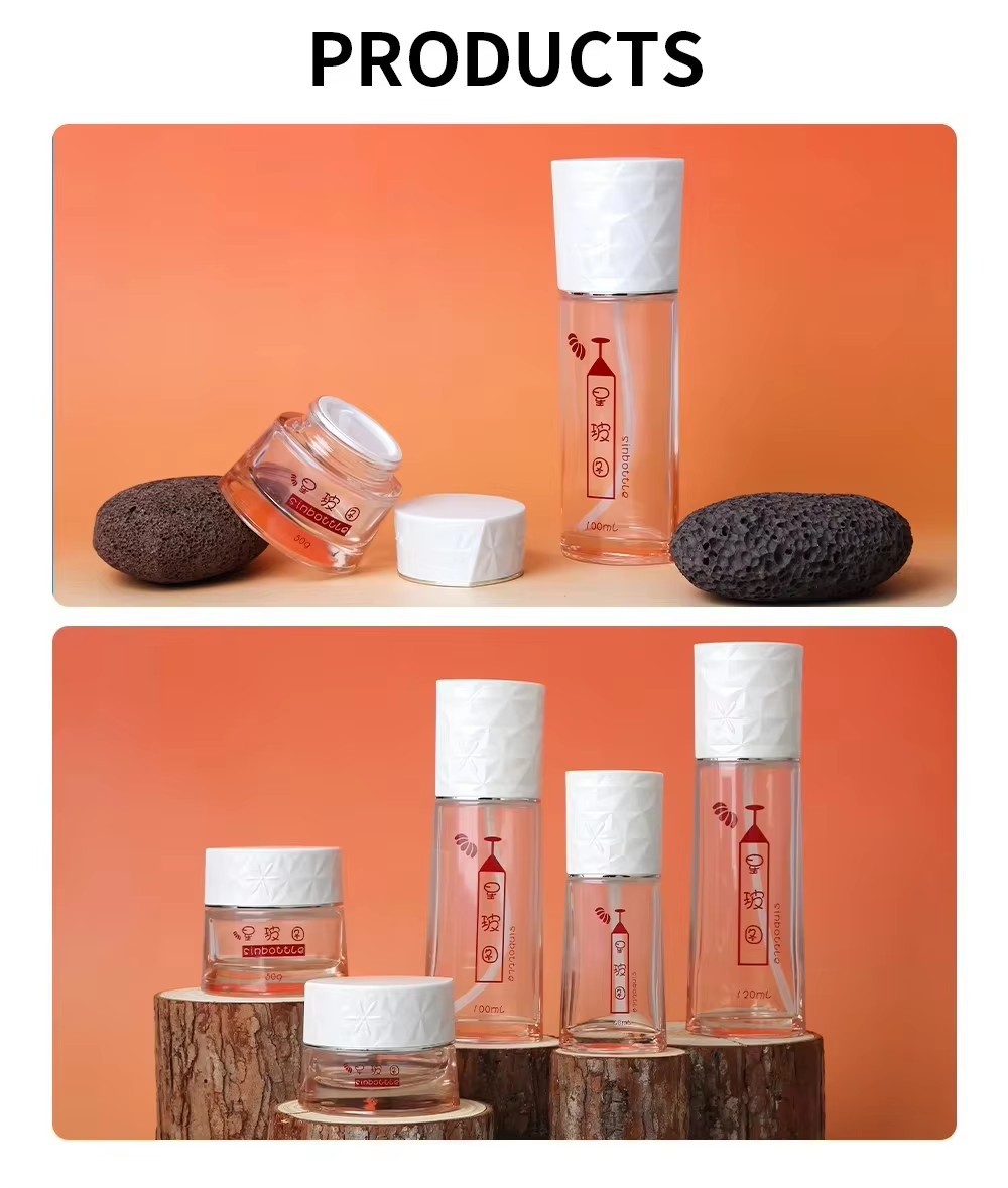 Luxury 50ml 100ml Round Glass Bottles Set for Face Cream Lotion 10 Luxury 50ml 100ml Round Glass Bottles Set for Face Cream Lotion 10