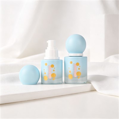 30ml 40ml Glass Lotion Pump Bottle With Round Cap, Empty Skincare Essence & Serum Container