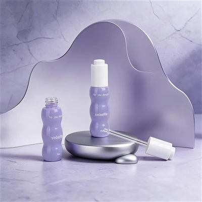 Unique Curved Shape 30ml Purple Glass Dropper Bottle Empty Cosmetic Packaging For Facial Serum Essence Oil Custom Printing