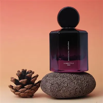 50ml Purple Gradient Glass Perfume Spray Bottle, Geometric Faceted Empty Fragrance Container