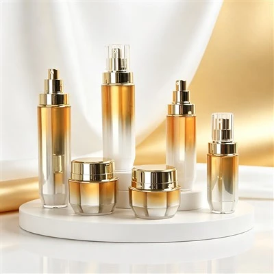 Luxury Gold Gradient Glass Cosmetic Bottle And Jar Set Premium Skincare Packaging Wholesale