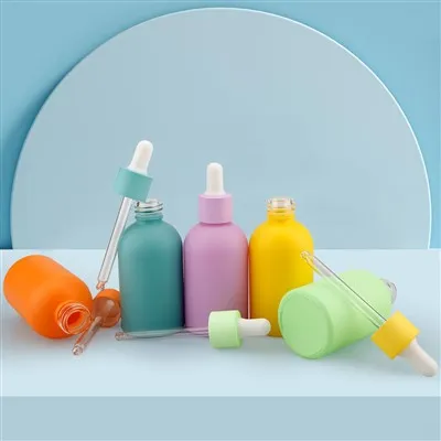 Macaron Color 30ml 1oz Flat Shoulder Glass Dropper Bottle For Essential Oil Empty Frosted Colorful Essence Serum Packaging