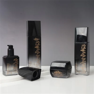 Modular Flat-Square Cosmetic Set: 40ml-120ml Glass Pump Bottles & 50g Jar | Custom Luxury Packaging