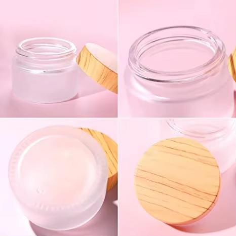 Wholesale Frosted Glass Cosmetic Cream Jars With Natural Bamboo Lids – 5g/15g/30g/50g/100g Sizes For Skincare high quality