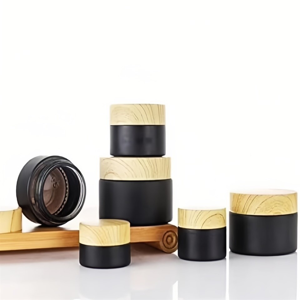 Wholesale Frosted Glass Cosmetic Cream Jars With Natural Bamboo Lids – 5g/15g/30g/50g/100g Sizes For Skincare price